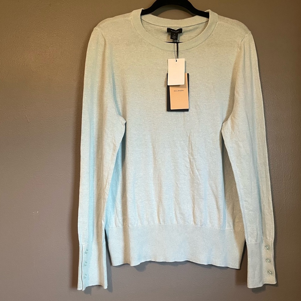NWT Halogen Sz XL Women’s Aqua Long Sleeve Button Scoop neck Sweater Top Ret $49